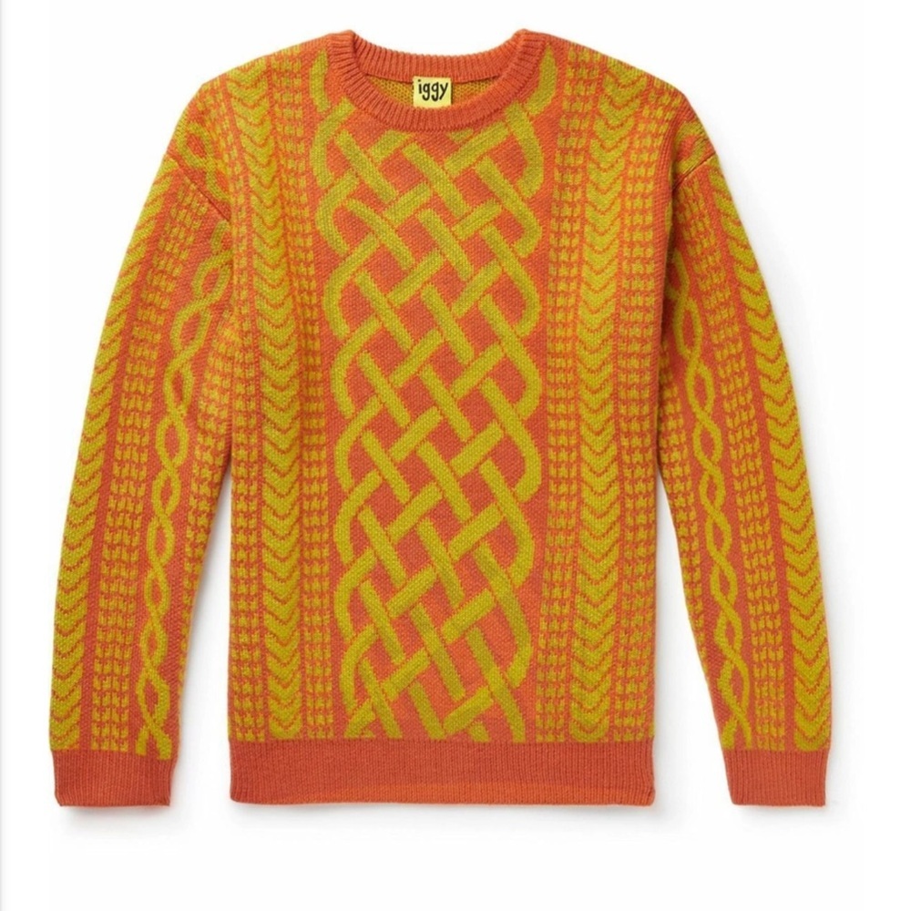 Mens Sweater Jacquard Sweater Cable Knit Sweater NWT Iggy NYC Medium - Picture 4 of 11
